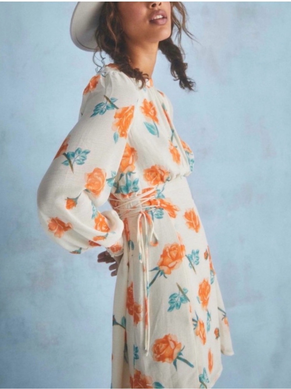 NWT Free People Floral Lace-Up Mini Dress XS Orange Rose Boho MSRP $148